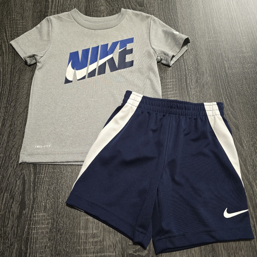 Nike Toddler Boys 4T Gray & Navy Shirt & Shorts Set
